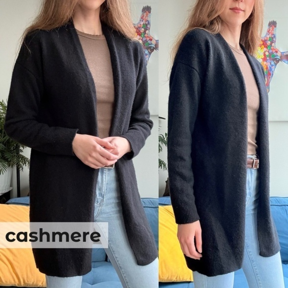 Vince Cashmere Black Long Sleeve Open Front Middle Cardigan XS